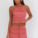 Helios Halterneck Shirred Sequin Top Rose