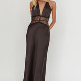 Tarly Lace Waist Halter Maxi Dress Black
