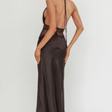 Tarly Lace Waist Halter Maxi Dress Black