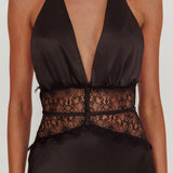Tarly Lace Waist Halter Maxi Dress Black