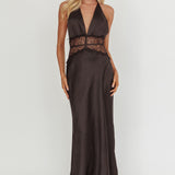 Tarly Lace Waist Halter Maxi Dress Black