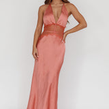 Tarly Lace Waist Halter Maxi Dress Rose