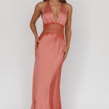 Tarly Lace Waist Halter Maxi Dress Rose
