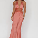 Tarly Lace Waist Halter Maxi Dress Rose