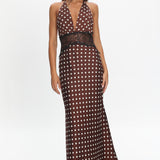 Tarly Lace Waist Halter Maxi Dress Polka Dot Chocolate