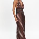 Tarly Lace Waist Halter Maxi Dress Polka Dot Chocolate