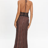 Tarly Lace Waist Halter Maxi Dress Polka Dot Chocolate