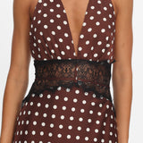 Tarly Lace Waist Halter Maxi Dress Polka Dot Chocolate