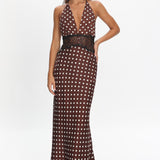 Tarly Lace Waist Halter Maxi Dress Polka Dot Chocolate