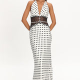 Tarly Lace Waist Halter Maxi Dress Polka Dot White