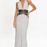 Tarly Lace Waist Halter Maxi Dress Polka Dot White