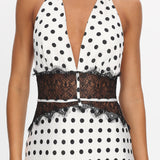 Tarly Lace Waist Halter Maxi Dress Polka Dot White