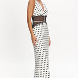 Tarly Lace Waist Halter Maxi Dress Polka Dot White