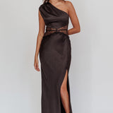 Tarly Lace Waist One-Shoulder Maxi Dress Black