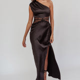 Tarly Lace Waist One-Shoulder Maxi Dress Black