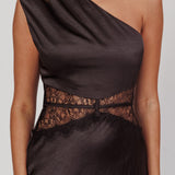 Tarly Lace Waist One-Shoulder Maxi Dress Black