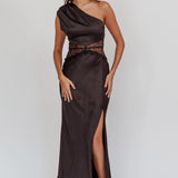 Tarly Lace Waist One-Shoulder Maxi Dress Black