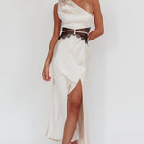 Tarly Lace Waist One-Shoulder Maxi Dress Champagne