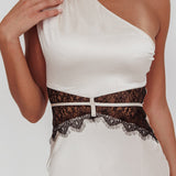 Tarly Lace Waist One-Shoulder Maxi Dress Champagne