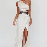 Tarly Lace Waist One-Shoulder Maxi Dress Champagne