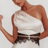Tarly Lace Waist One-Shoulder Maxi Dress Champagne