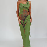 No Surprises Scarfed Floral Maxi Dress Green