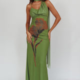 No Surprises Scarfed Floral Maxi Dress Green