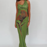 No Surprises Scarfed Floral Maxi Dress Green