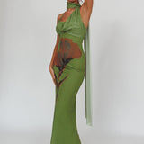 No Surprises Scarfed Floral Maxi Dress Green
