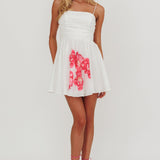 Festivity Flared Bow Floral Mini Dress White