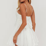 Festivity Flared Bow Floral Mini Dress White