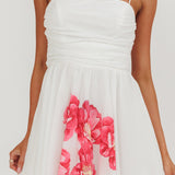 Festivity Flared Bow Floral Mini Dress White