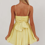 Festivity Flared Bow Floral Mini Dress Yellow