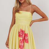 Festivity Flared Bow Floral Mini Dress Yellow