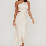 Always Golden One-Shoulder Midi Dress Champagne