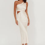 Always Golden One-Shoulder Midi Dress Champagne