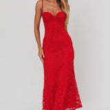 Passione Tied Bust Lace Maxi Dress Cherry