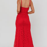 Passione Tied Bust Lace Maxi Dress Cherry