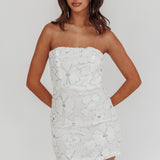 Paulinna Strapless Tied Back Mini Dress Embellished White