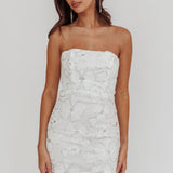 Paulinna Strapless Tied Back Mini Dress Embellished White