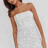Paulinna Strapless Tied Back Mini Dress Embellished White