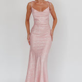 Belonging Cowl Neck Tied Shoulders Maxi Dress Blush