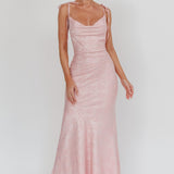 Belonging Cowl Neck Tied Shoulders Maxi Dress Blush