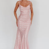 Belonging Cowl Neck Tied Shoulders Maxi Dress Blush