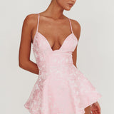 July Jacquard Crossover Straps Romper Baby Pink