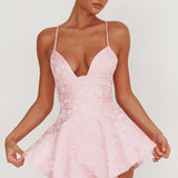 July Jacquard Crossover Straps Romper Baby Pink