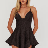 July Jacquard Crossover Straps Romper Black
