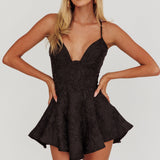 July Jacquard Crossover Straps Romper Black