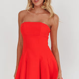 Melodic Strapless Pleat Mini Dress Red