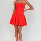 Melodic Strapless Pleat Mini Dress Red